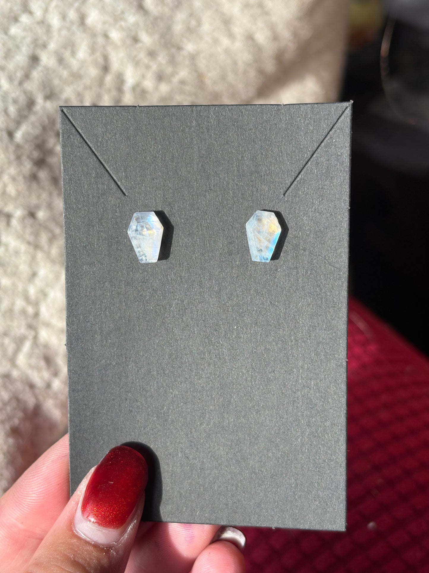 Moonstone coffin stud earrings