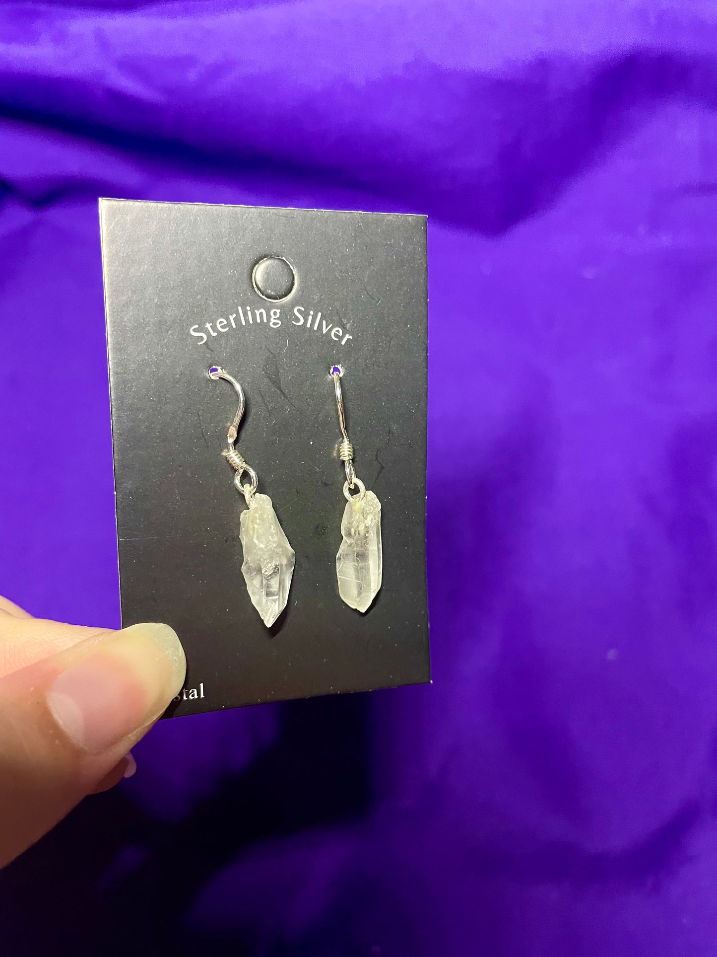 Raw Clear quartz earrings, sterling silver