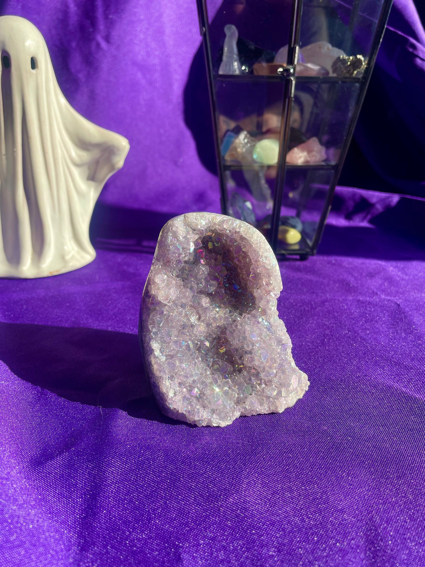 Druzy aura amethyst cut base