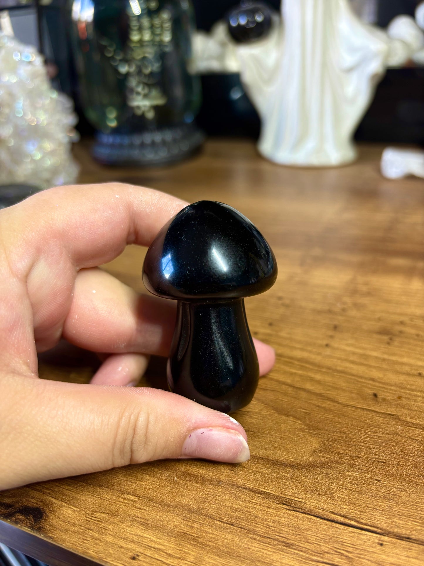Black obsidian mushroom carving
