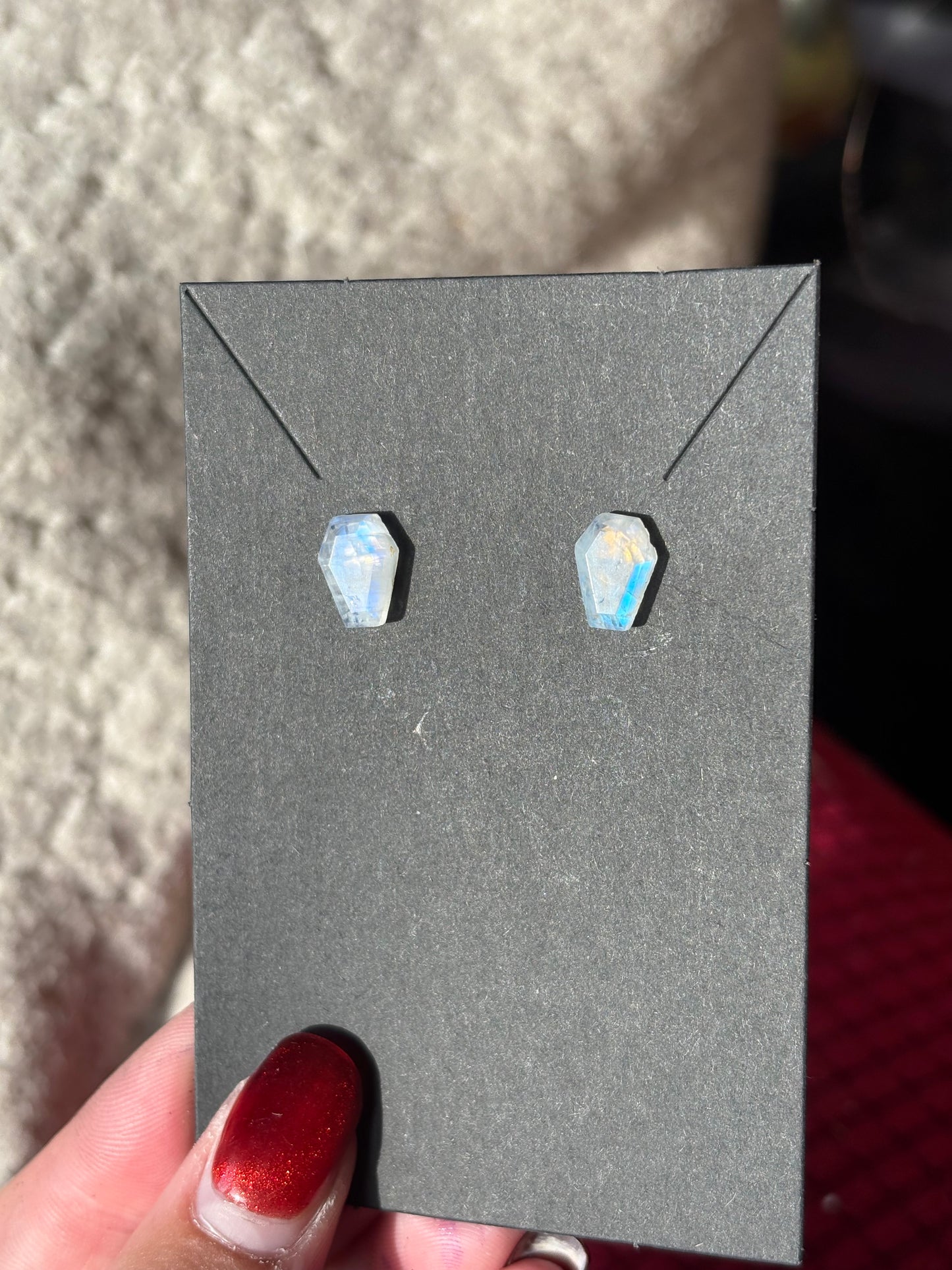 Moonstone coffin stud earrings
