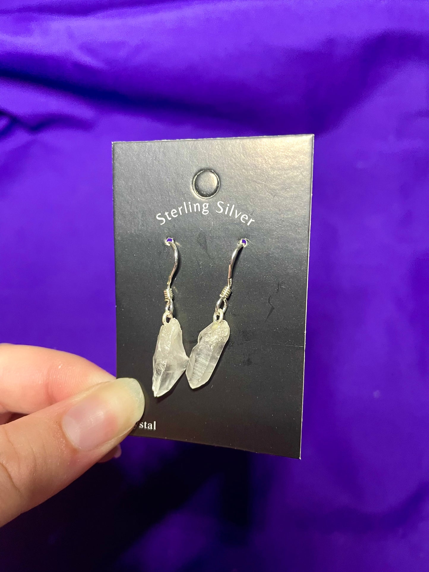 Raw Clear quartz earrings, sterling silver