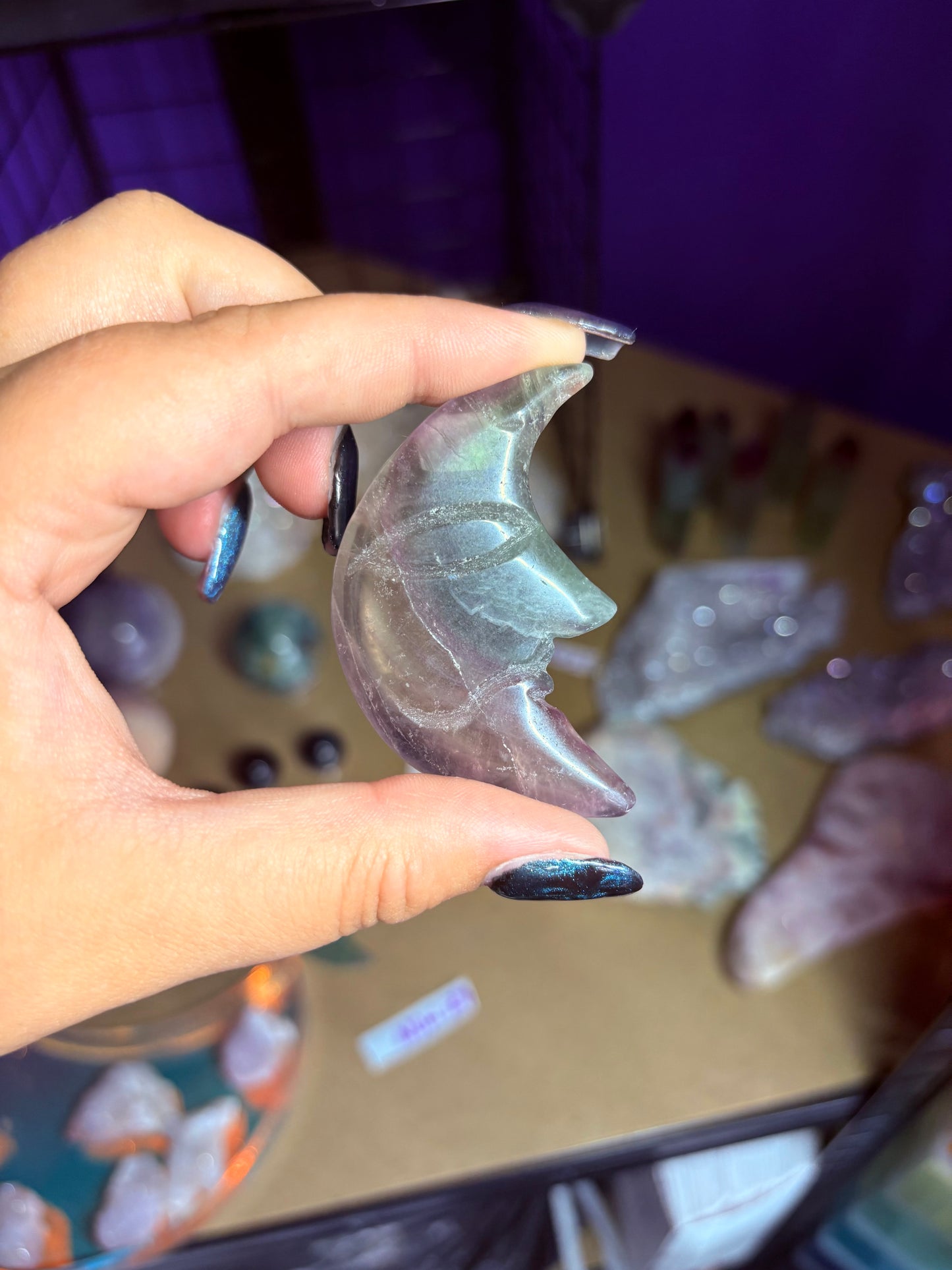 Fluorite moon carvings