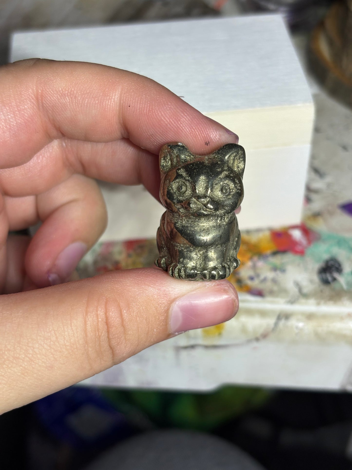 Pyrite cat carving
