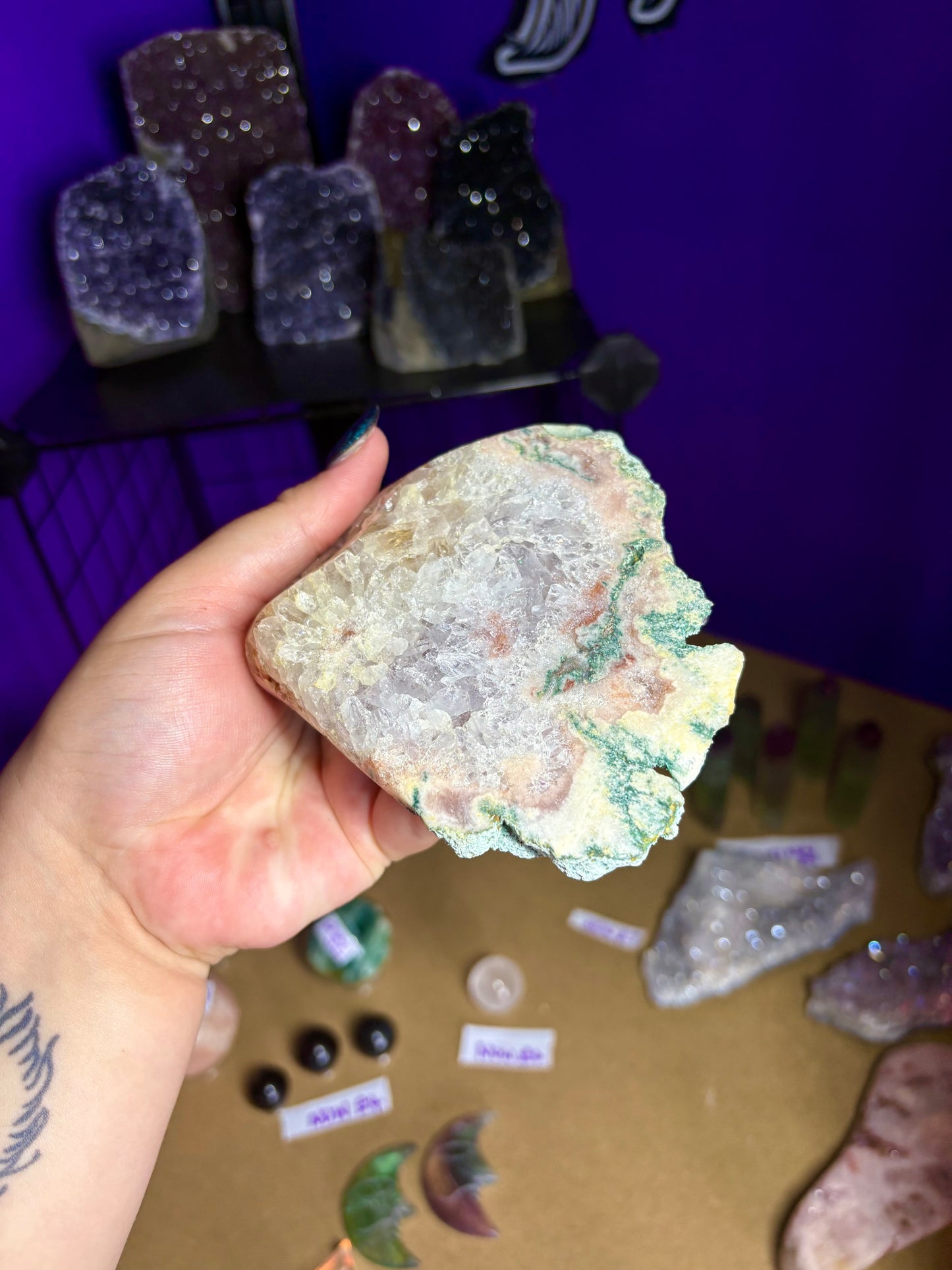 Part polished pink amethyst