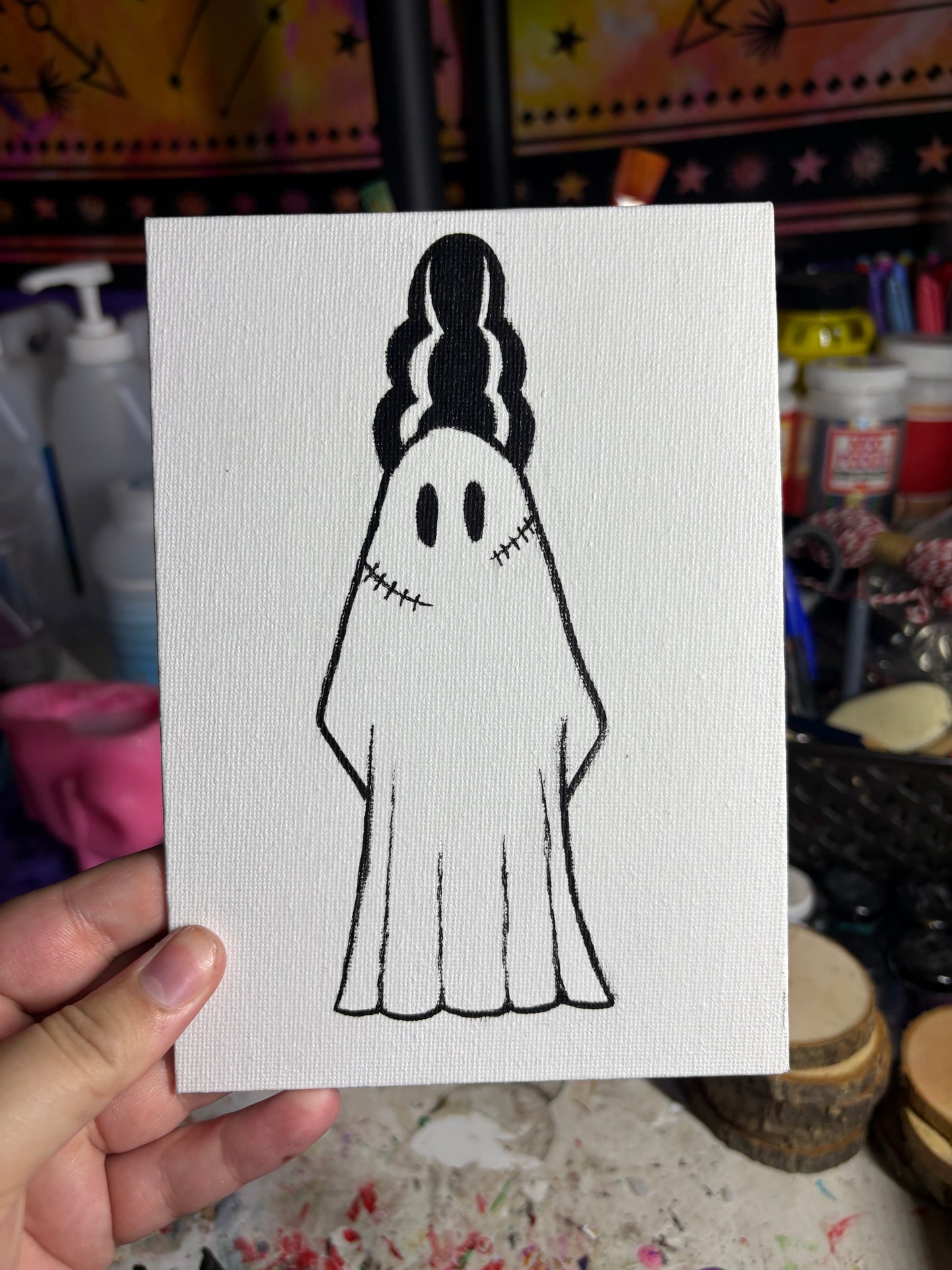 Bride of Frankenstein inspired ghostie painting