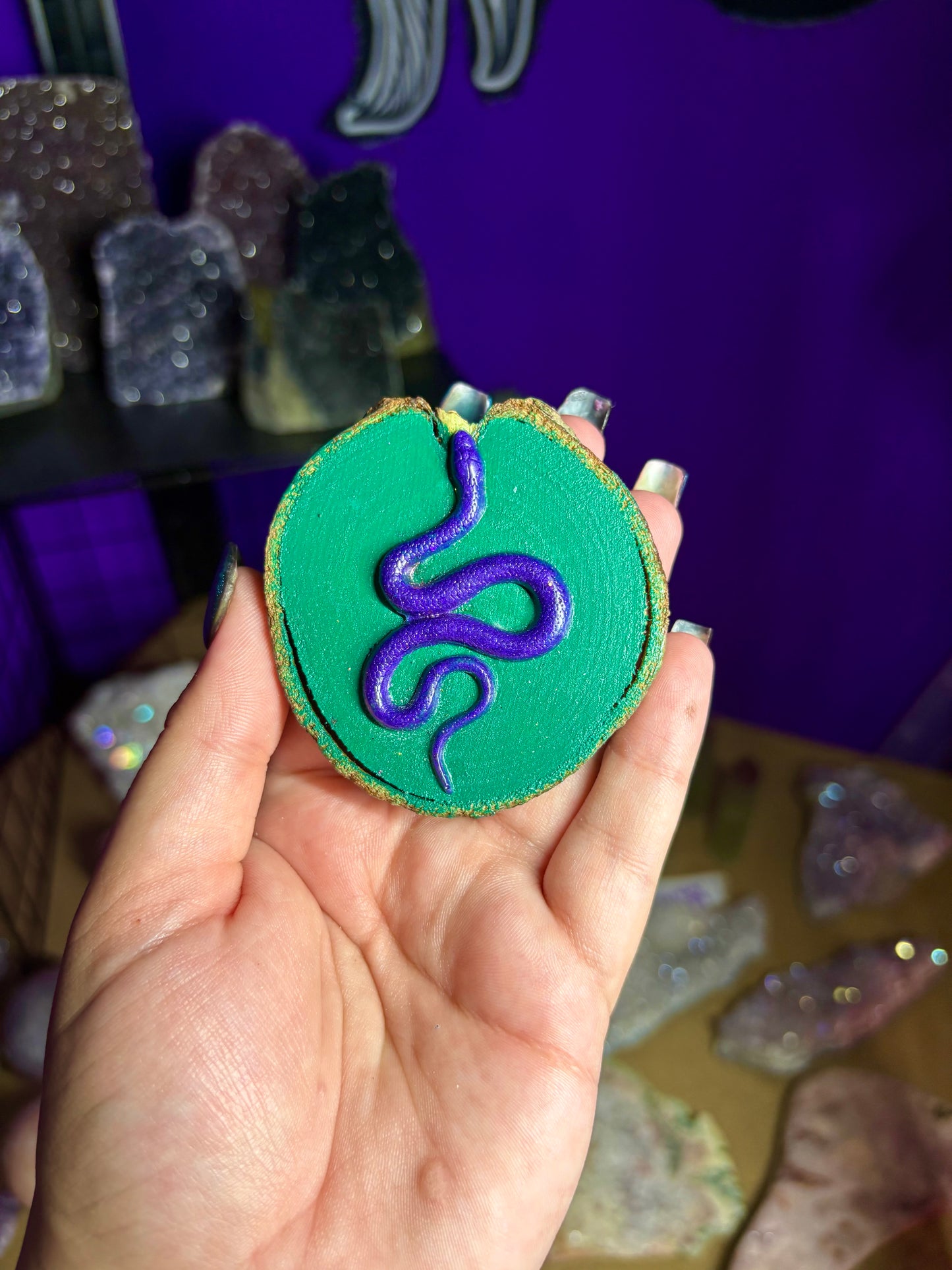 3D snake small wooden slice paintings