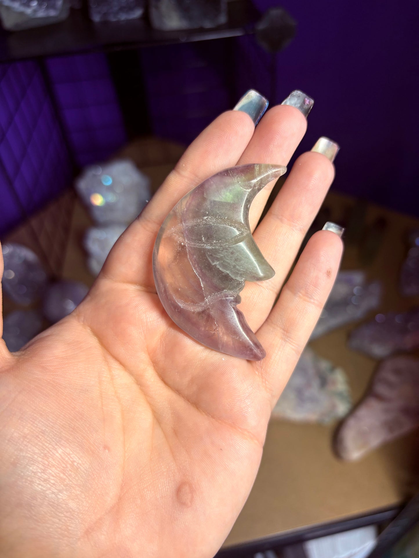 Fluorite moon carvings