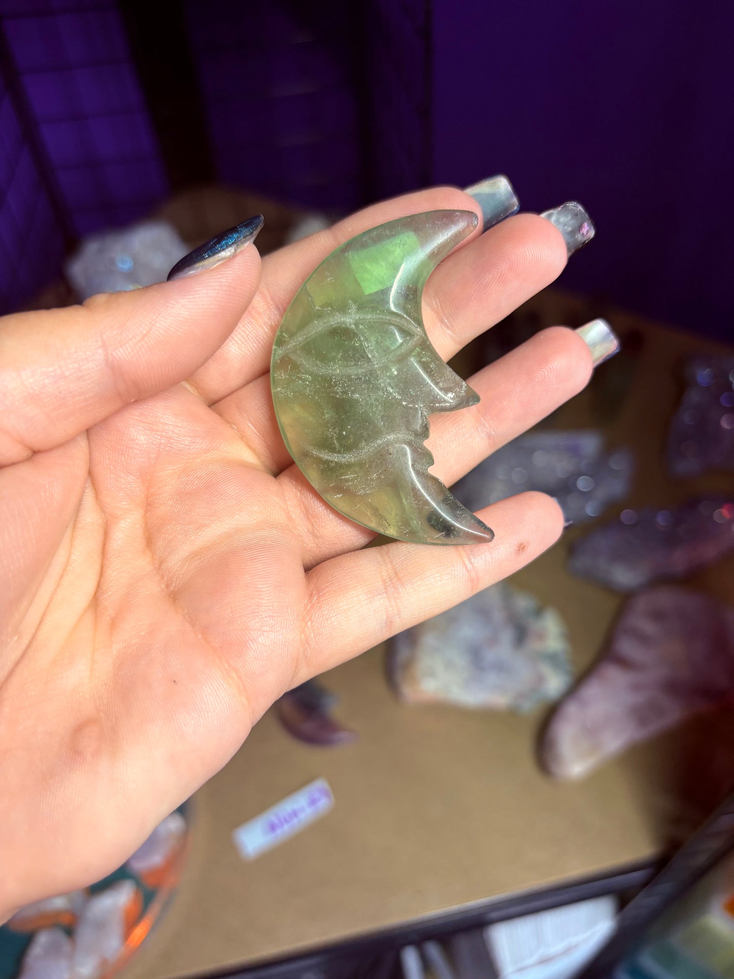 Fluorite moon carvings