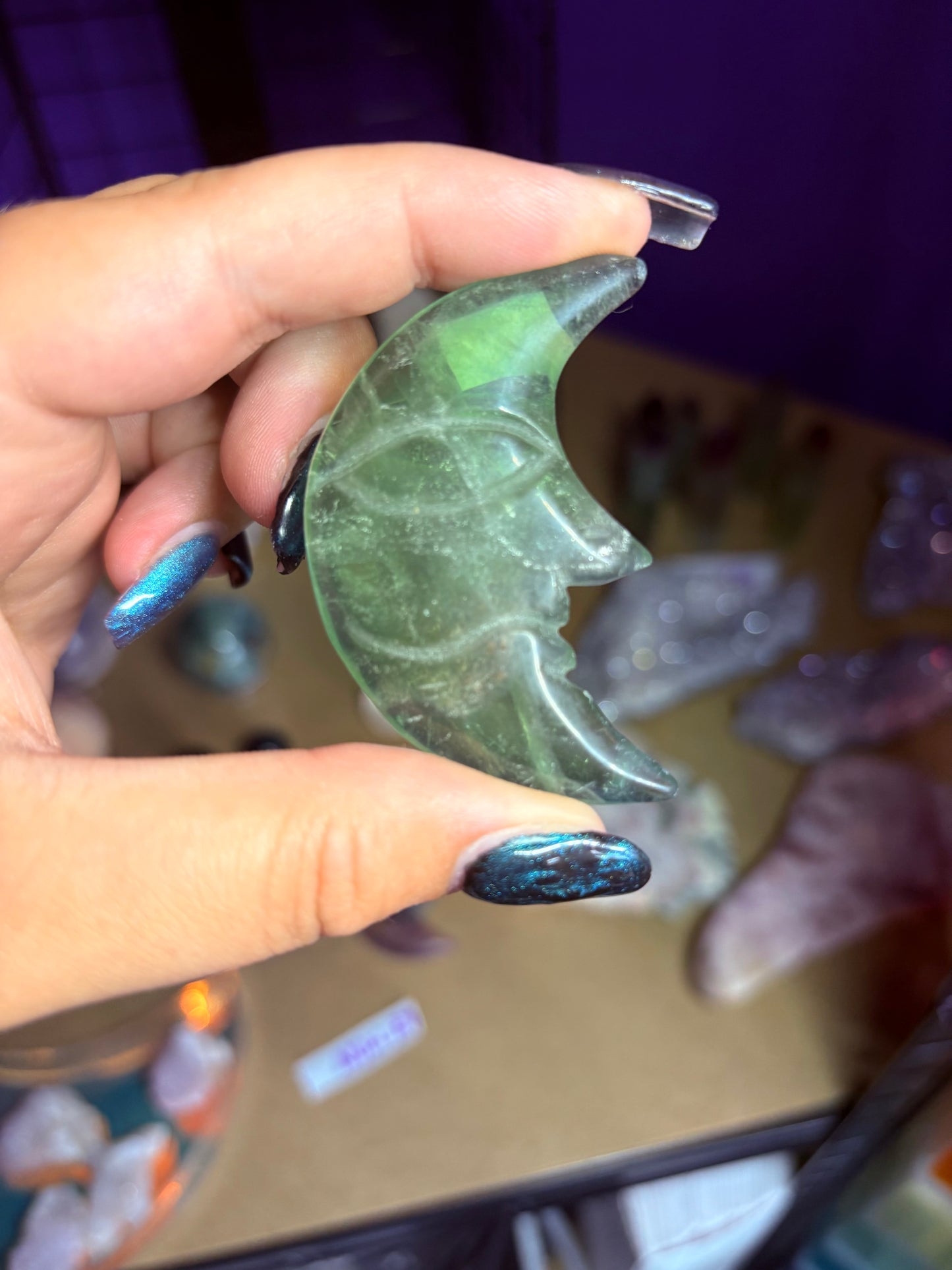 Fluorite moon carvings