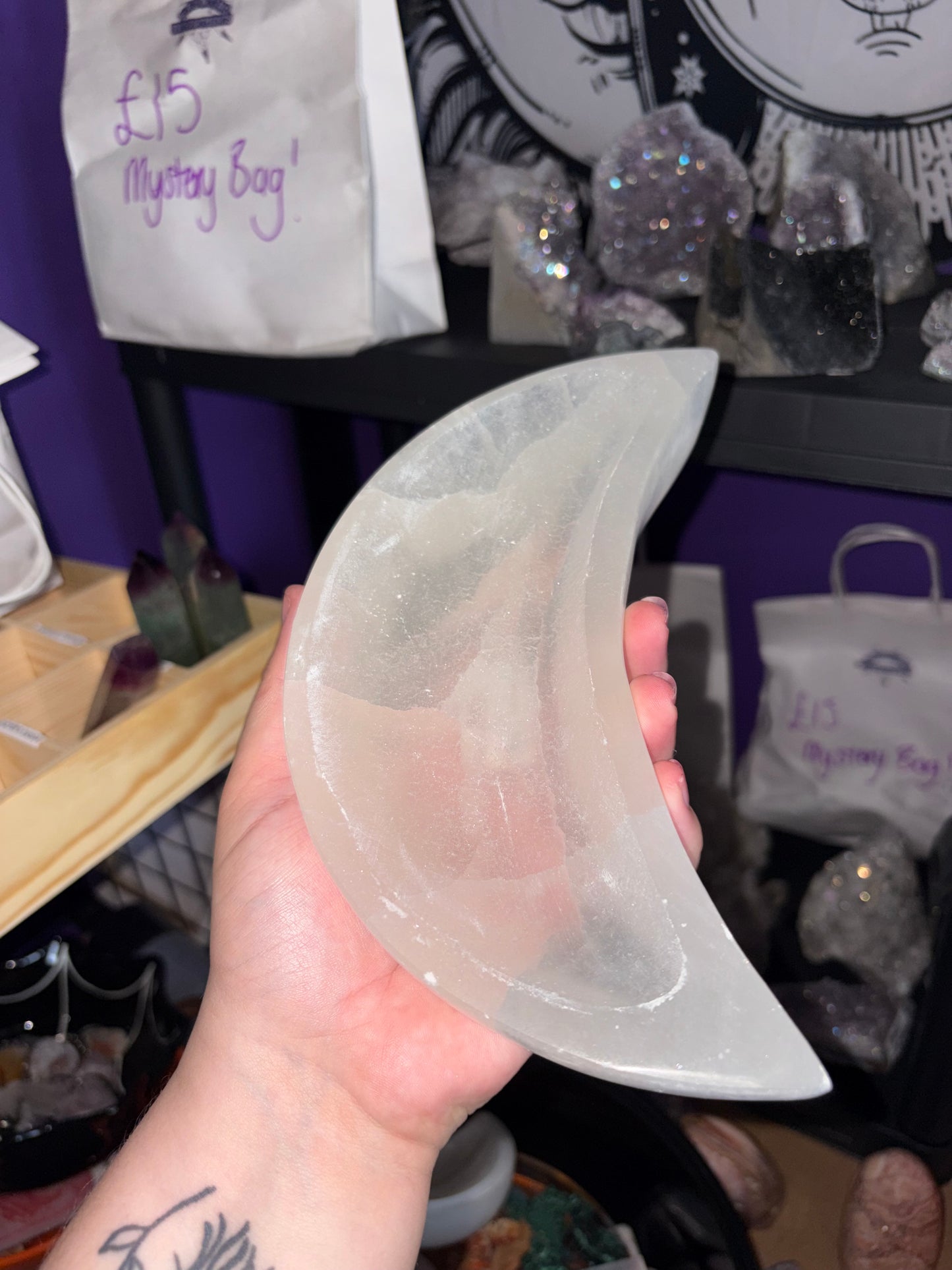 Large selenite moon bowl