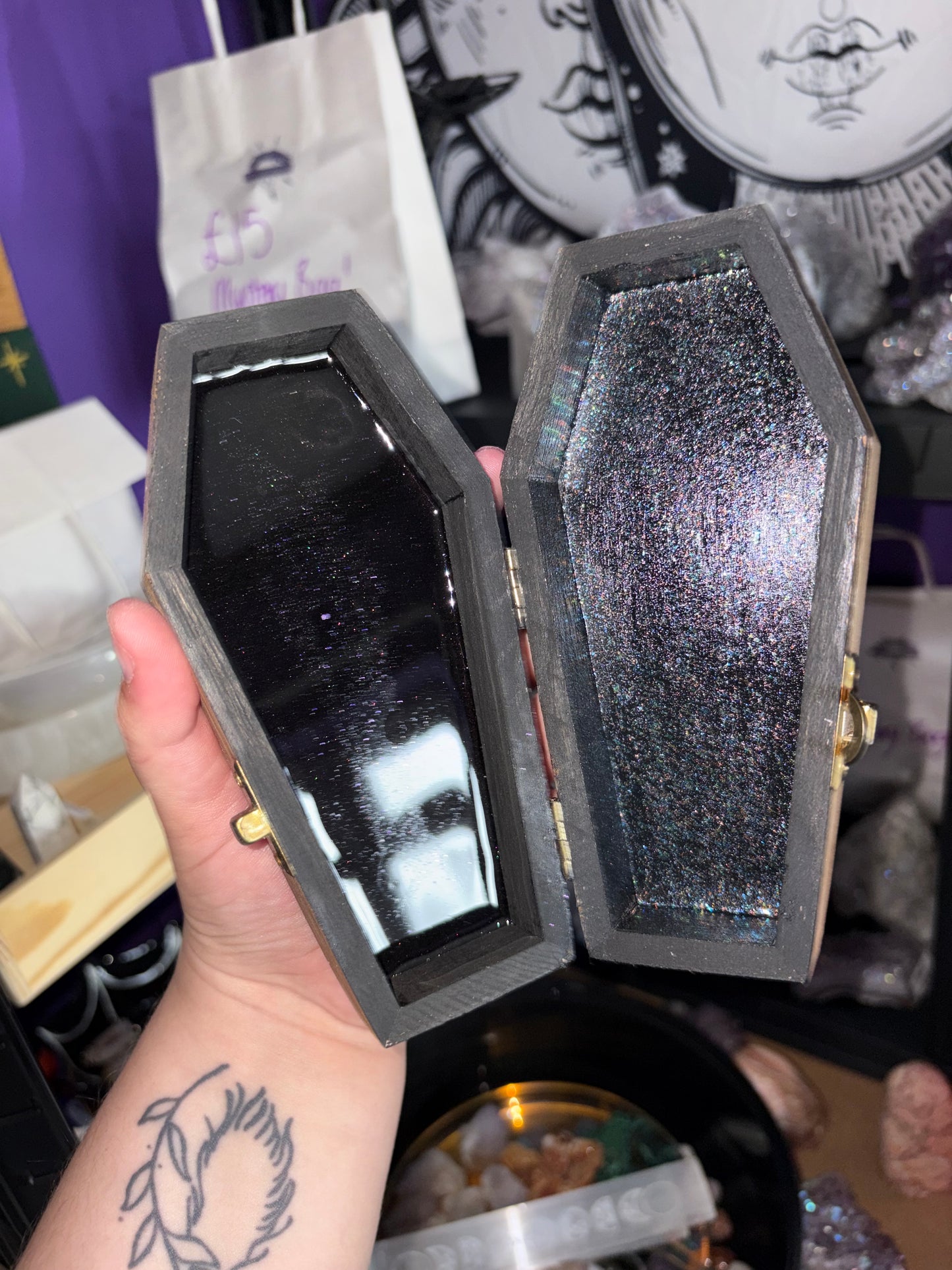 Wooden coffin box with 3D ribcage design