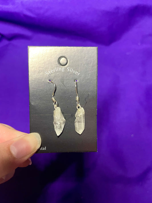 Raw Clear quartz earrings, sterling silver