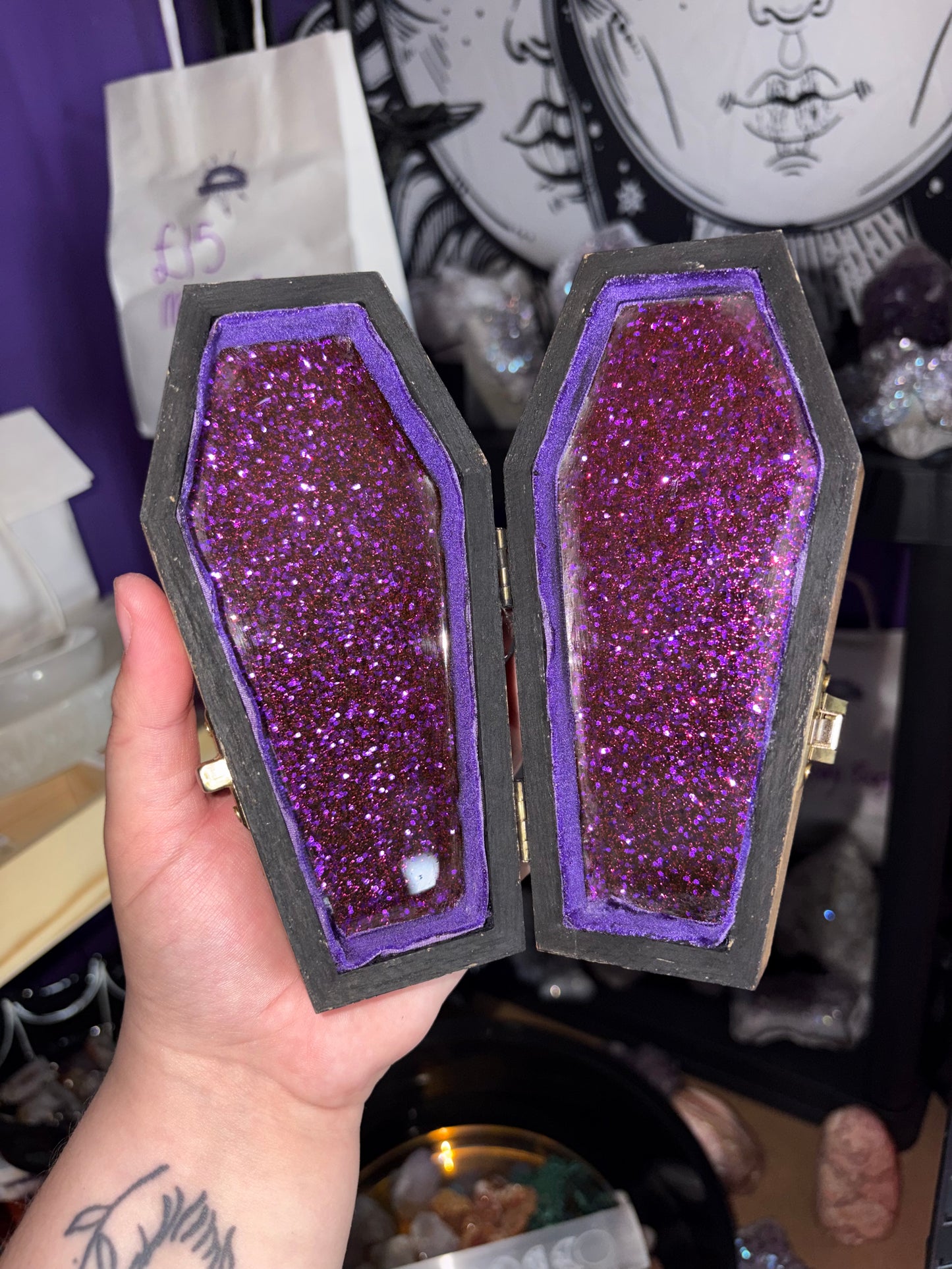 Wooden coffin box with Lilith symbol