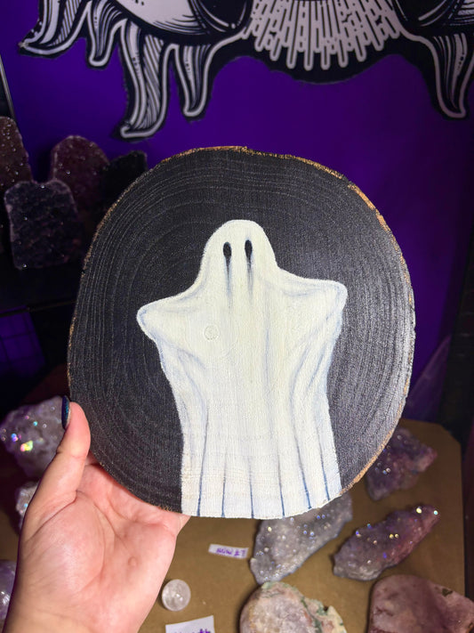 Ghost large wooden slice painting