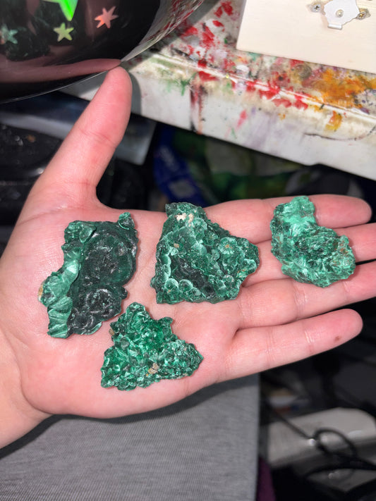 Fibrous malachite specimens