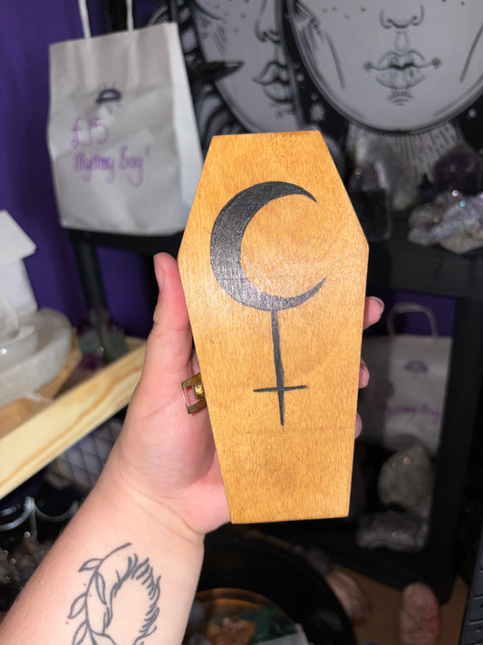 Wooden coffin box with Lilith symbol