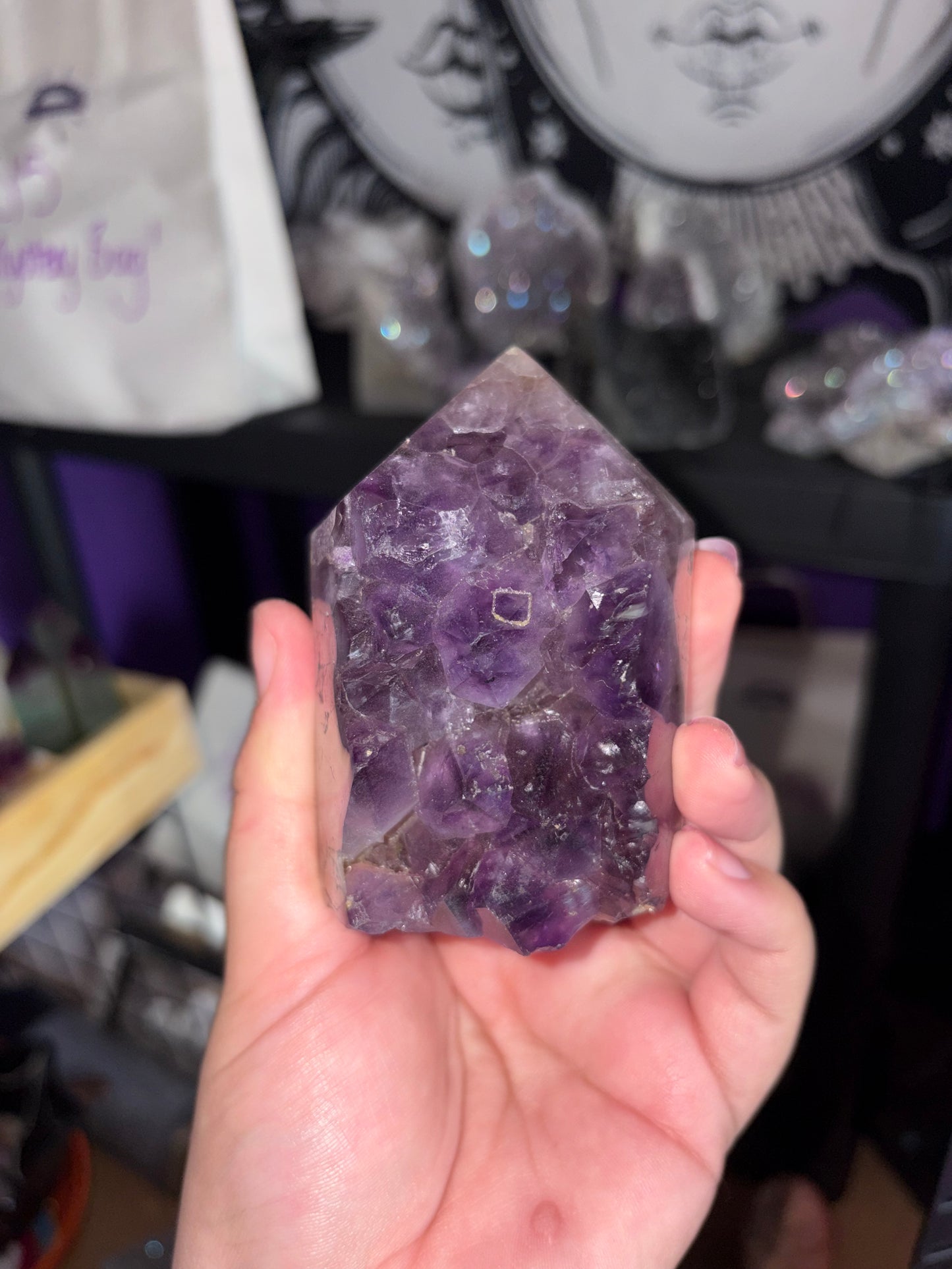 Amethyst cluster polished point
